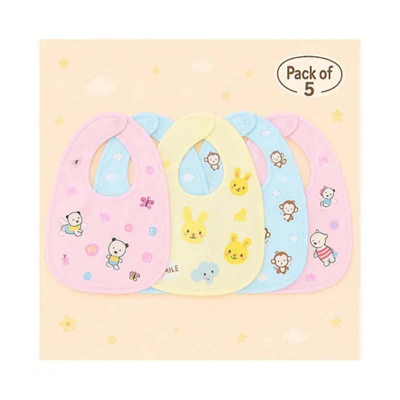 Badal Kidz Baby Soft Feeding Bib Apron Cute Multi Print with Tich Button – Multicolor (Pack Of 5)