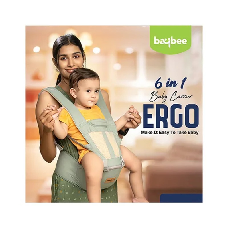 Baybee 6 in 1 Ergo Hip Seat Baby Carrier Bag with 6 Carry Positions, Kangaroo Carrier Bag for Baby | Baby Sling Front Back Carrier with Belt | Baby Newborn Carry Bags for 0 to 3 Year – Green