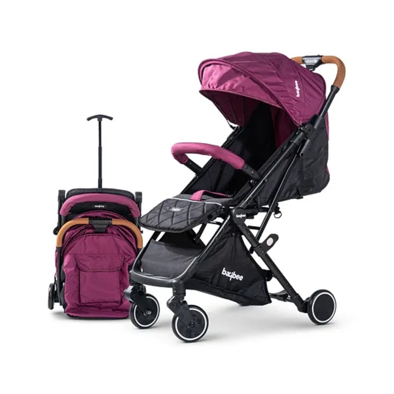 Baybee Infant Baby Pram Stroller with Metal Frame 3 Position Adjustable Seat Canopy Bassinet & Large Wheels – Red