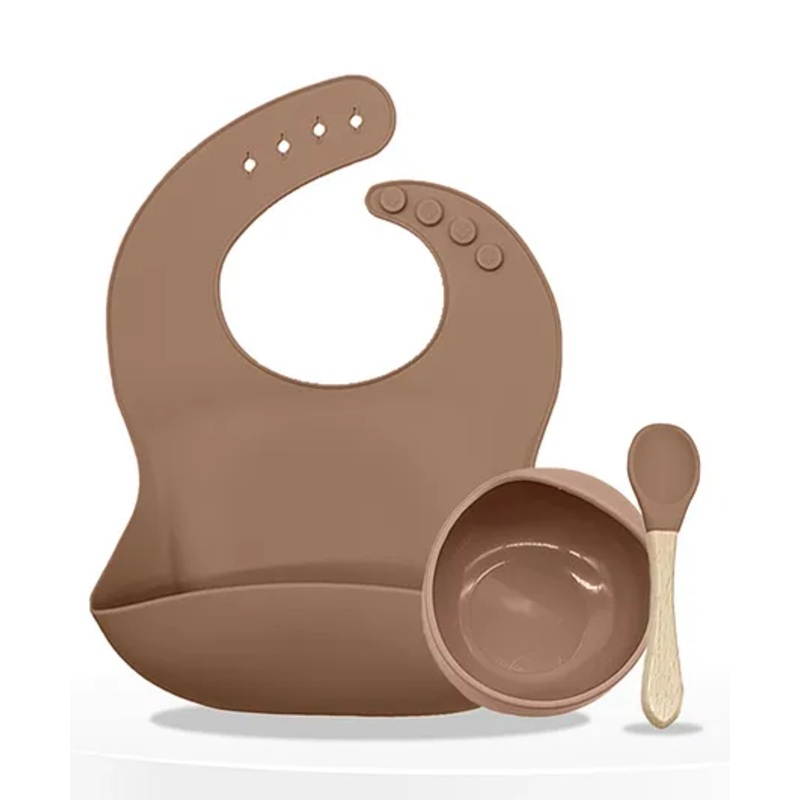 Bembika Baby Dinner Set Silicone Tableware Set For Baby Infant Pack Of 3  Brown