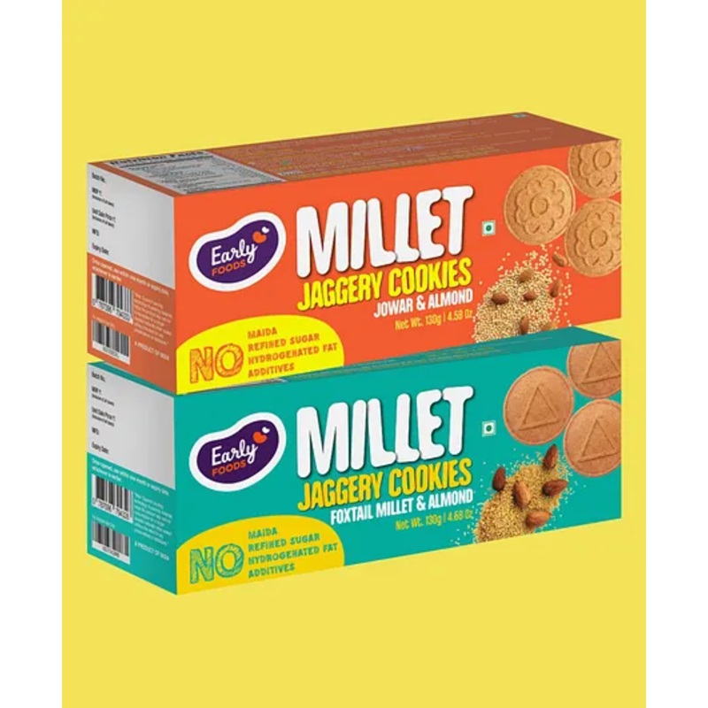 Early Food Jowar & Foxtail Almond Jaggery Cookies Assorted Pack of 2 – 150 gm each