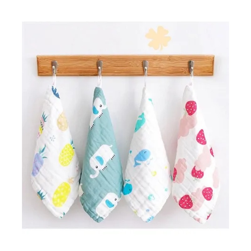 Elementary Premium 6 Layered Ultra Soft Muslin Cotton Wash Cloths – Pack of 4 (Colour & Print May Vary)