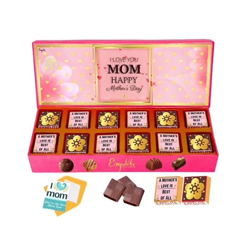 Expelite Mothers Day Chocolate & Greeting Card Combo Gifts Pack of 12 – 0.4 gm