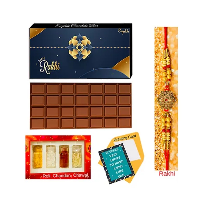 Expelite Rakhi With Rakshabandhan Card & Chocolate Combo – Multicolour