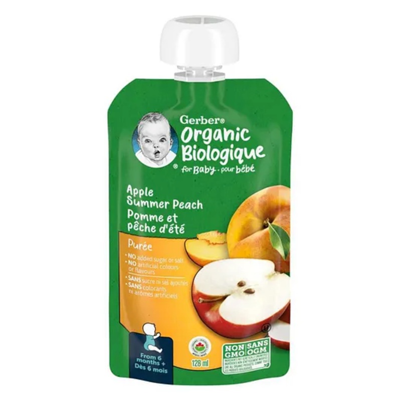 Gerber Organic Biologique for Baby, 2nd Foods for Sitter, 128ml – Apple Summer Peach