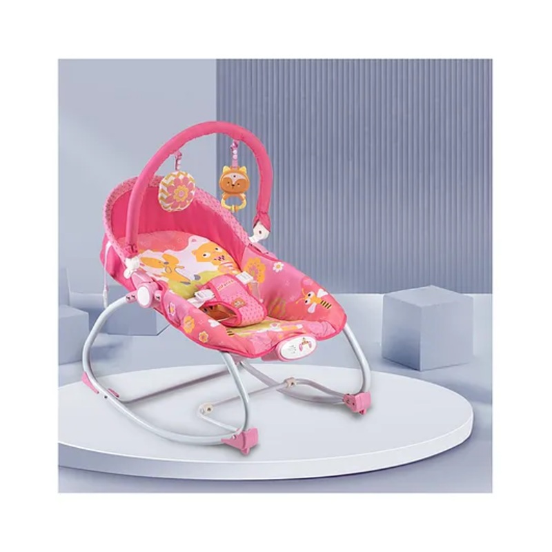 INFANTSO Baby Rocker Portable with Free Mosquito Net & Calming Vibrations with Music & Musical Toy – Pink