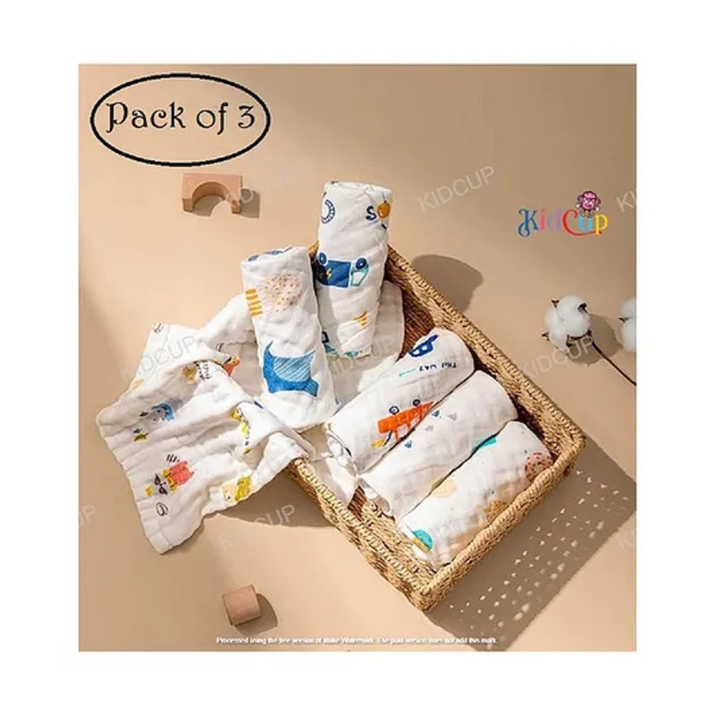 Kidcup baby napkin Printed Color Square Scarf (pack of 3) (Color May Vary)