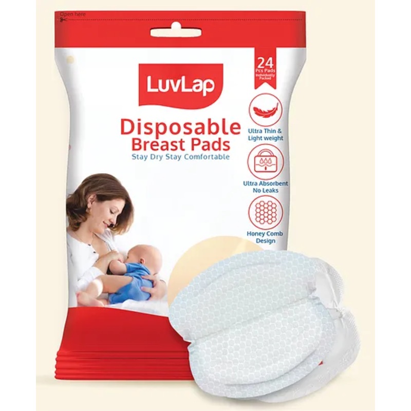 LuvLap Ultra Thin Honeycomb Nursing Breast Pads, 24pcs, Disposable, Highly Absorbent & Soft, White