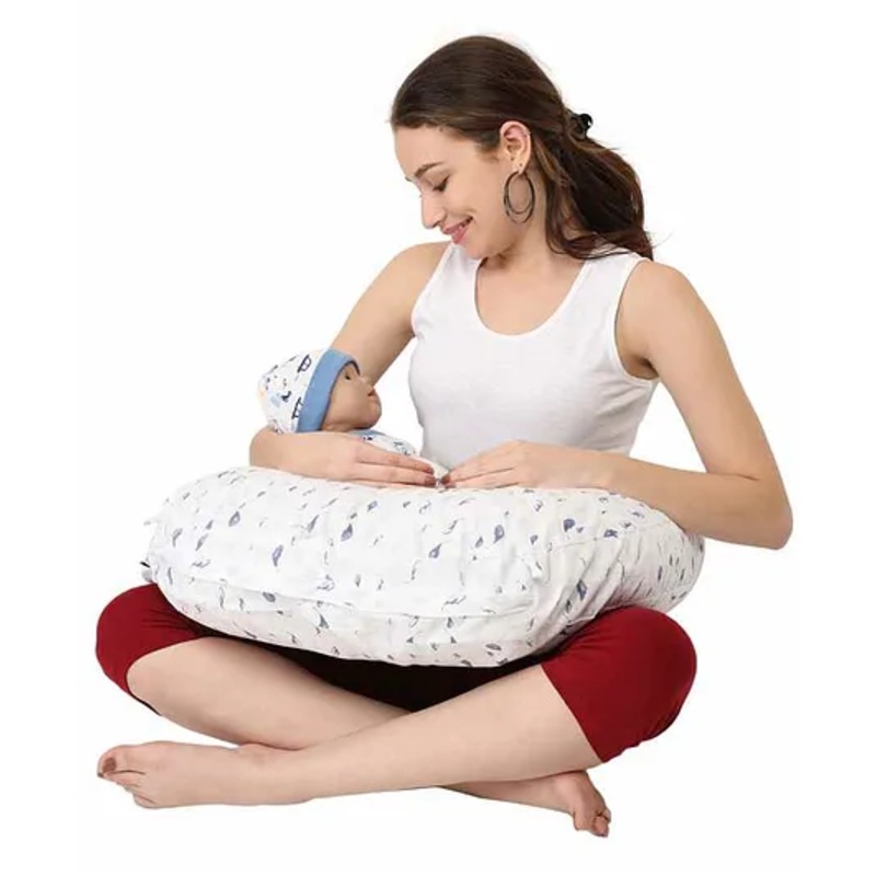 Nene Multifunction Nursing Leaf Printed Pillow – Blue Grey