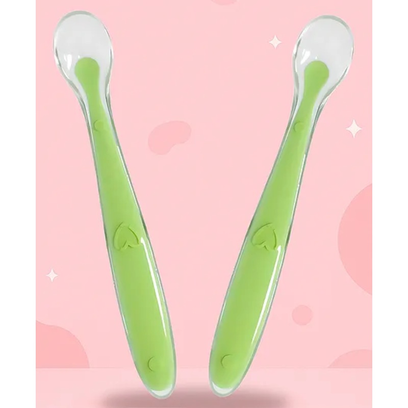 Nicety 2Pc Baby Silicone Feeding Spoon, Soft, BPA Free & Food Grade Safe for Gums and Teeth, Non-Toxic, Easy to Hold for 4+ Months Infants & Toddlers (Green)