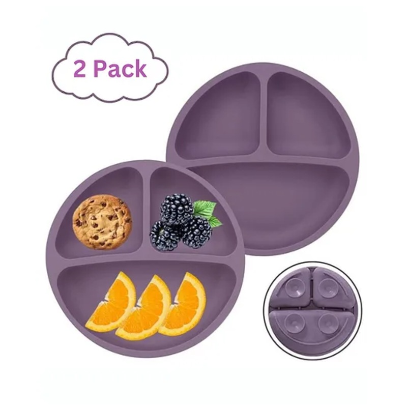 Nicety Silicone Suction Divided Plates for Babies, Kids, Toddlers – Microwave & Dishwasher Safe Baby Feeding Plates Baby Tableware Dinner Plate for Eating (Pak of 2)(matt grey)