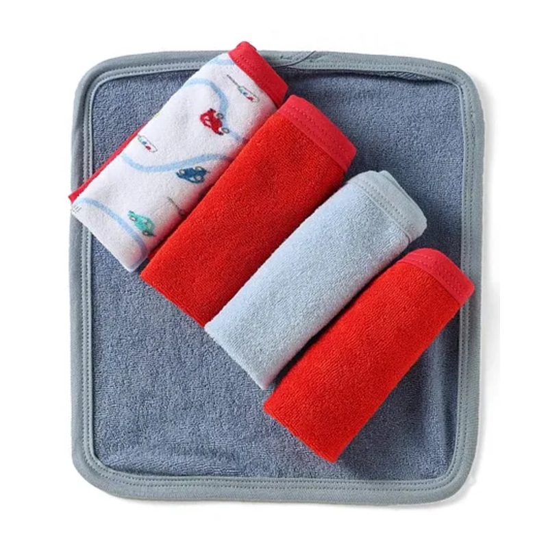 OHMS Terry Knit Wash Cloth with Vehicle Print & Solid Pack of 5 L 24 x B 23 cm – Multicolor