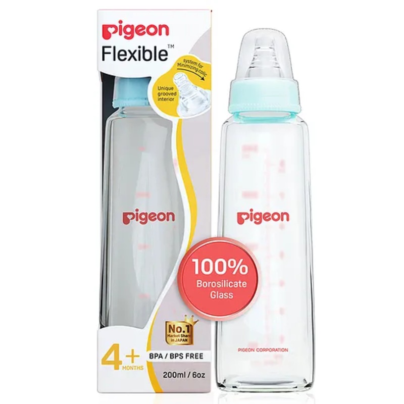 Pigeon Glass Feeding Bottle with Nipples Blue – 200 ml