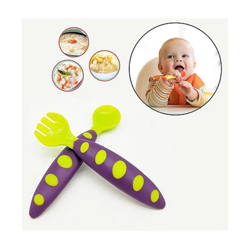 Safe-O-Kid Soft Tip Silicone Spoon & Fork Pack Of 2 – Green Purple