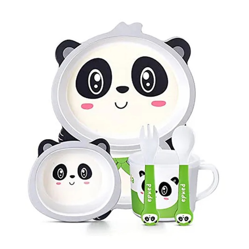 Sanishth Bamboo Panda Shaped Mealtime Dinnerware – White Black