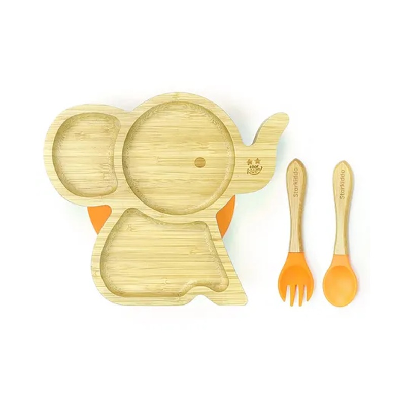 Starkiddo Tusker Bamboo Suction Plate and Learning Weaning Set – Orange