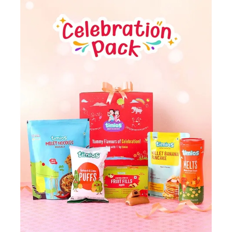 timios Gift Pack | Apple Fruitfills | Carrot & Cumin Melts | Banana Pancake | Masala Noodles | Spinach & Lime Puffs – 540 g