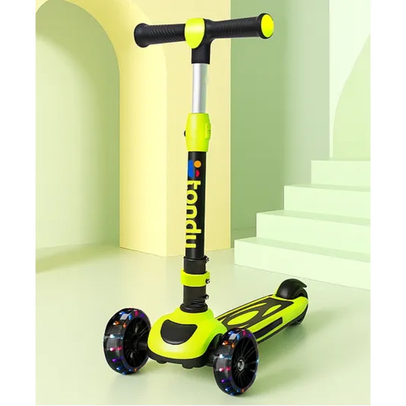 Tondu 3-Wheel Kick Scooter for Kids  | Light-Up PVC Wheels | Adjustable Handlebar | Age 2-6 | 40kg Capacity | Lime Green