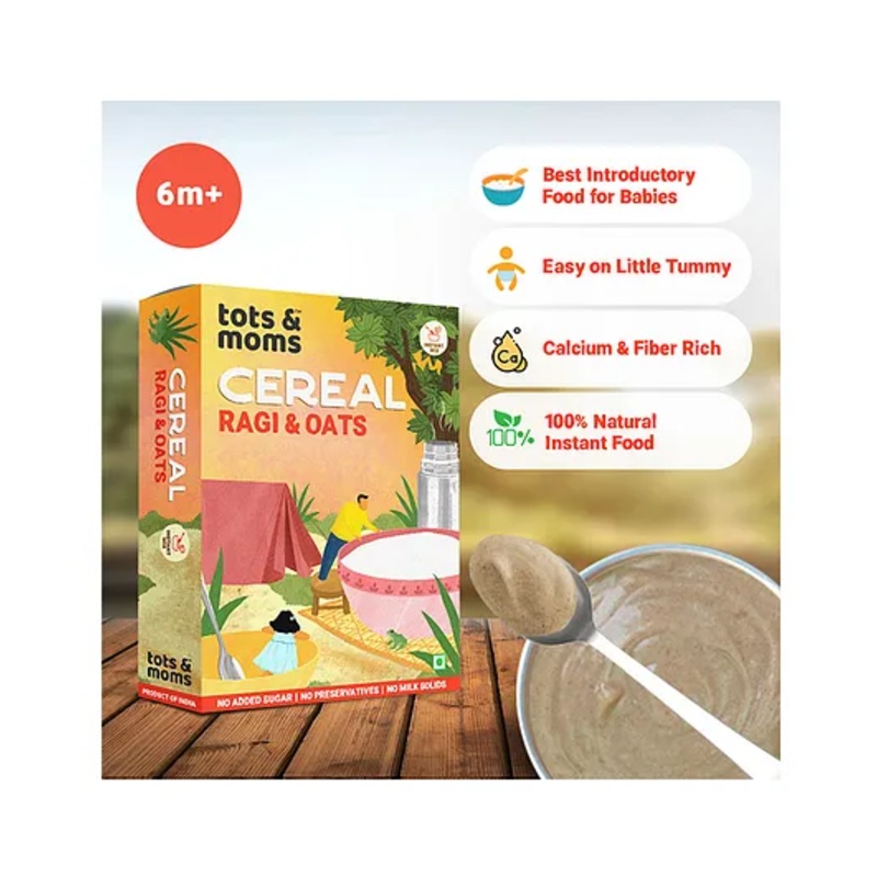 Tots & Moms Calcium & Fiber Rich – Ragi & Oats Instant Baby Cereal Mix – 8+ Months, 200g , No Sugar No Milk – Preservative Free – Travel Friendly,Healthy Porridge Mix for Baby