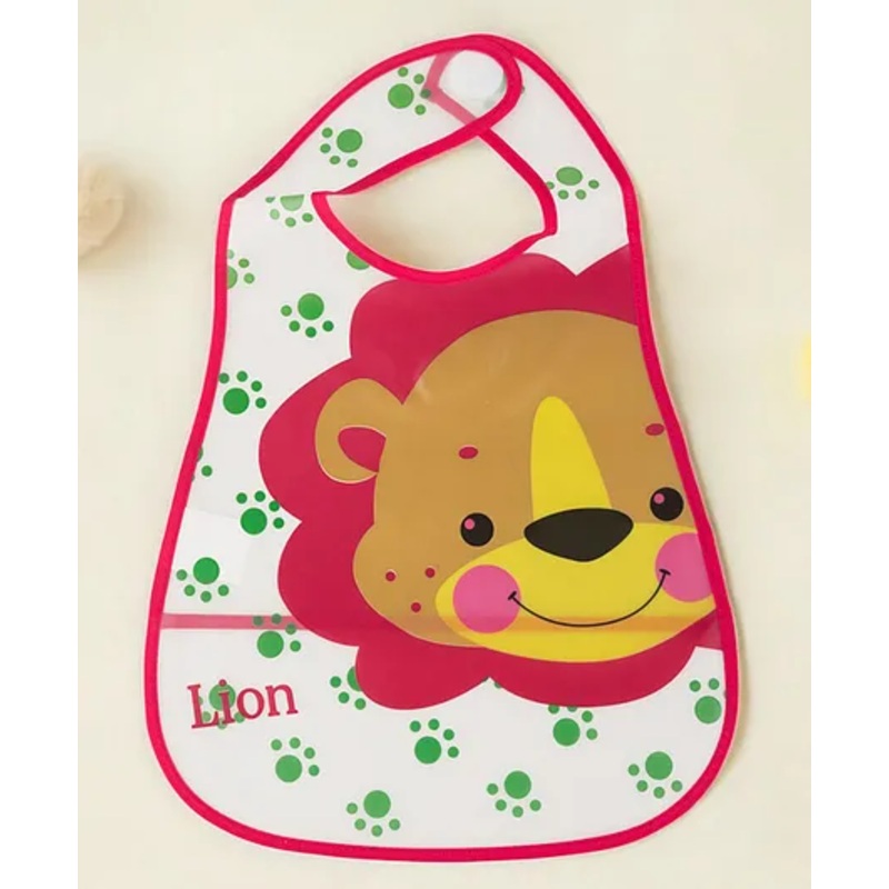 Yellow Bee PVC Cute Lion-Themed Waterproof Baby Bib with Paw Print Design for Boys- Pink & Brown