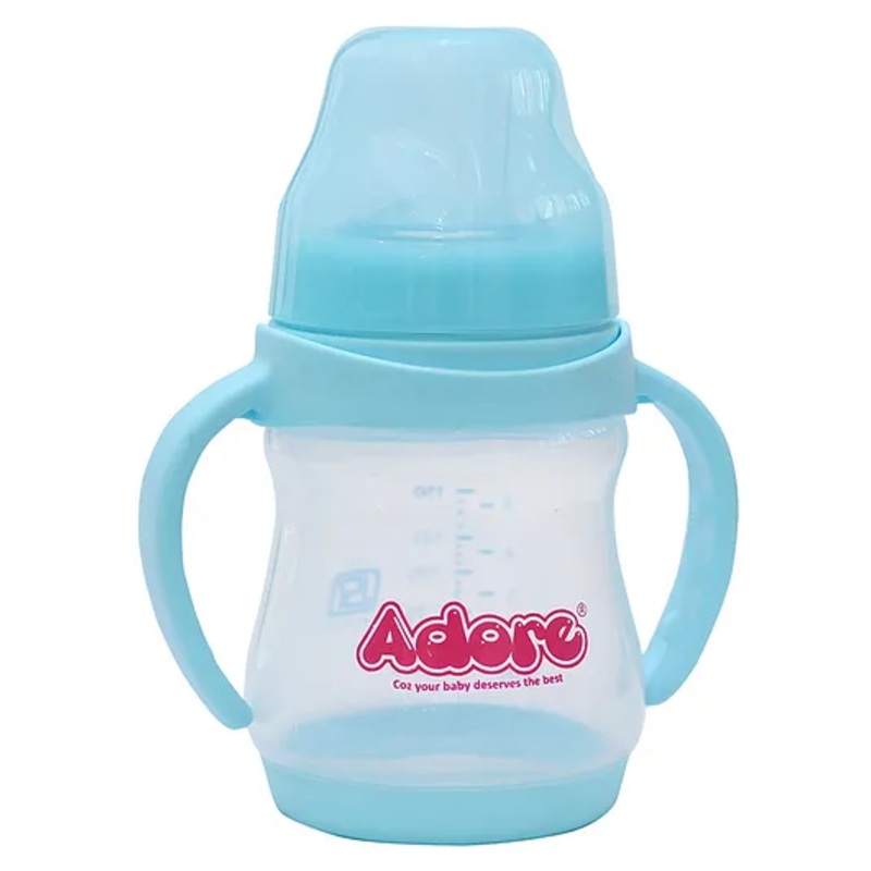 Adore 5 Stage Wide Neck Feeding Bottle with Easy Grippy Handle Blue -150ml