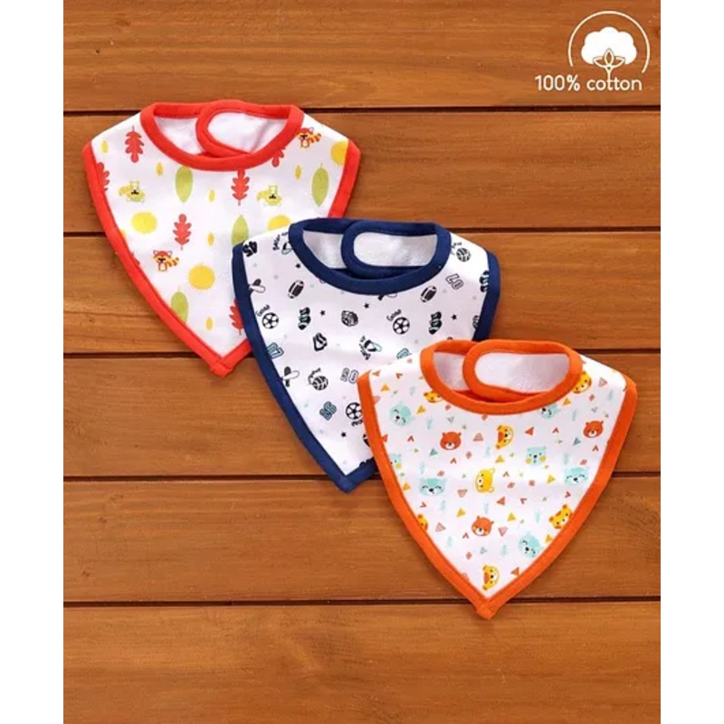 Babyhug Cotton Bibs Triangle Print Set of 3 – White
