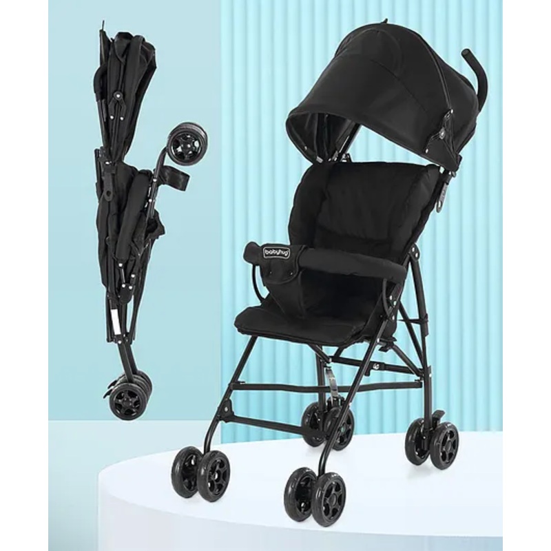 Babyhug Lightweight & Compact Tour Infant Travel Buggy Stroller- Black| Compact Umbrella Fold| Rear Wheels with Brake| Front Swivel Wheels with Lock