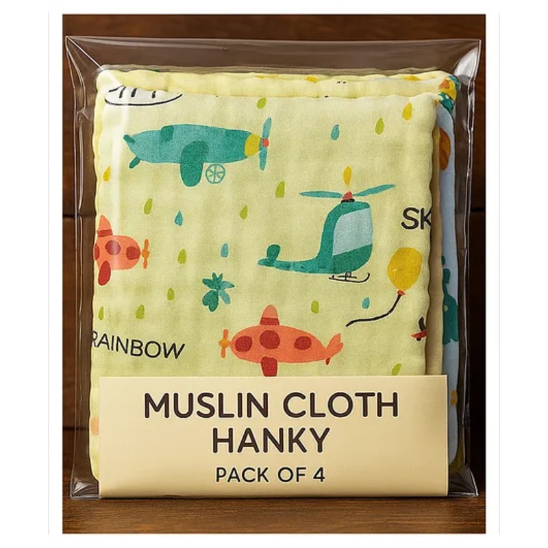 Badal Kidz Premium Muslin Baby Hanky – Ultra Soft, Absorbent, Multipurpose Cloth for Newborns & Infants Set of 4