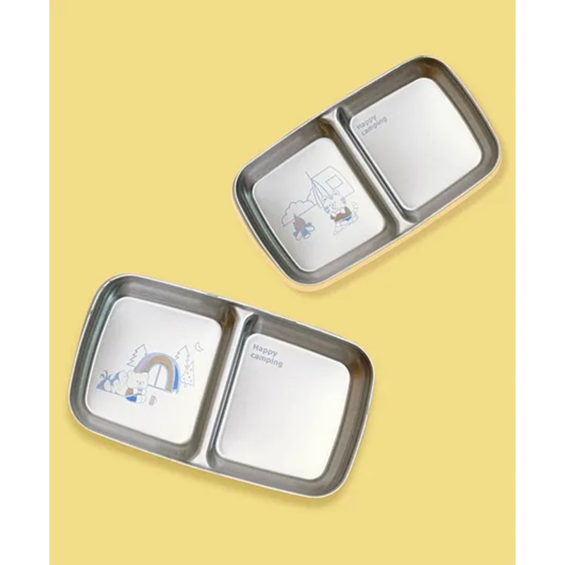 Basil Stainless Steel 2 Compartments Chip ‘n’ Dip Plate Combo for Kids – Tiger & Bear