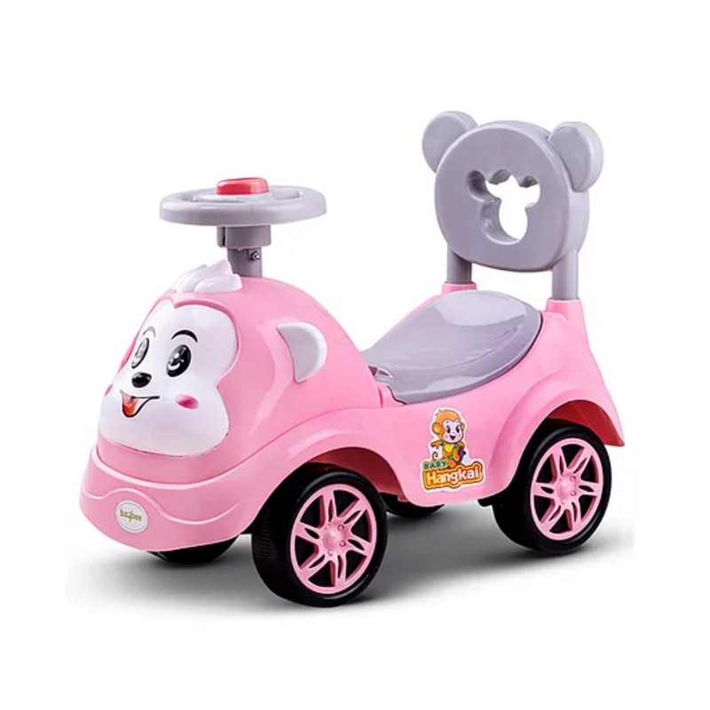 BAYBEE Monkey Manual Push Ride On Car for Kids With Steering Wheel Music Storage Space & High Backrest – Pink