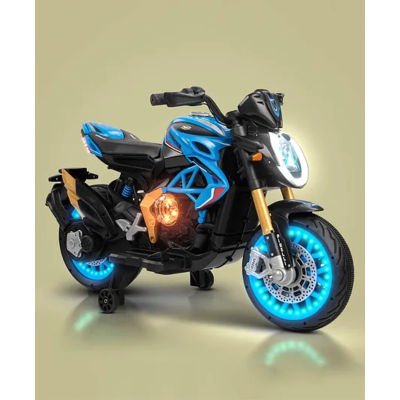 BAYBEE MTK Battery Operated Bike for Kids, Ride on Toy Baby Bike with Hand Accelerator, Music & Light | Kids Bike Racing Battery Bike, Electric Bike for Kids to Drive (Blue)