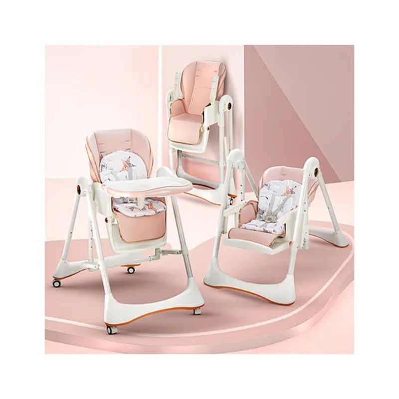 Baybee Nivio Convertible 3-in-1 Baby High Chair for Kids, Baby Swing Chair with 5 Height Adjustable, Footrest, Tray, 160 Recline, Safety Belt & Wheels | Baby Feeding Chairs (Pink)