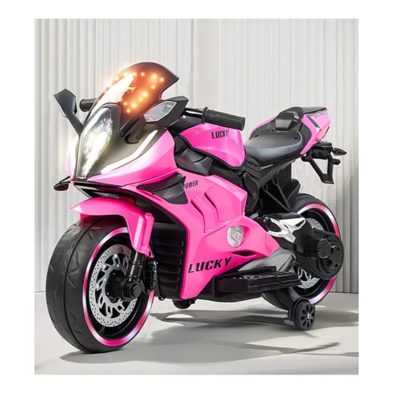 Baybee Zippio Baby Battery Operated Bike for Kids with Hand Accelerator & Music | Rechargeable Ride on Toy Bike with Training Wheels & LED Light | Electric Bike for Kids (Pink)