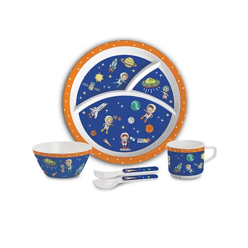 Cello Kidzbee Trioplate Feeding Set of 5 Space Print – Blue
