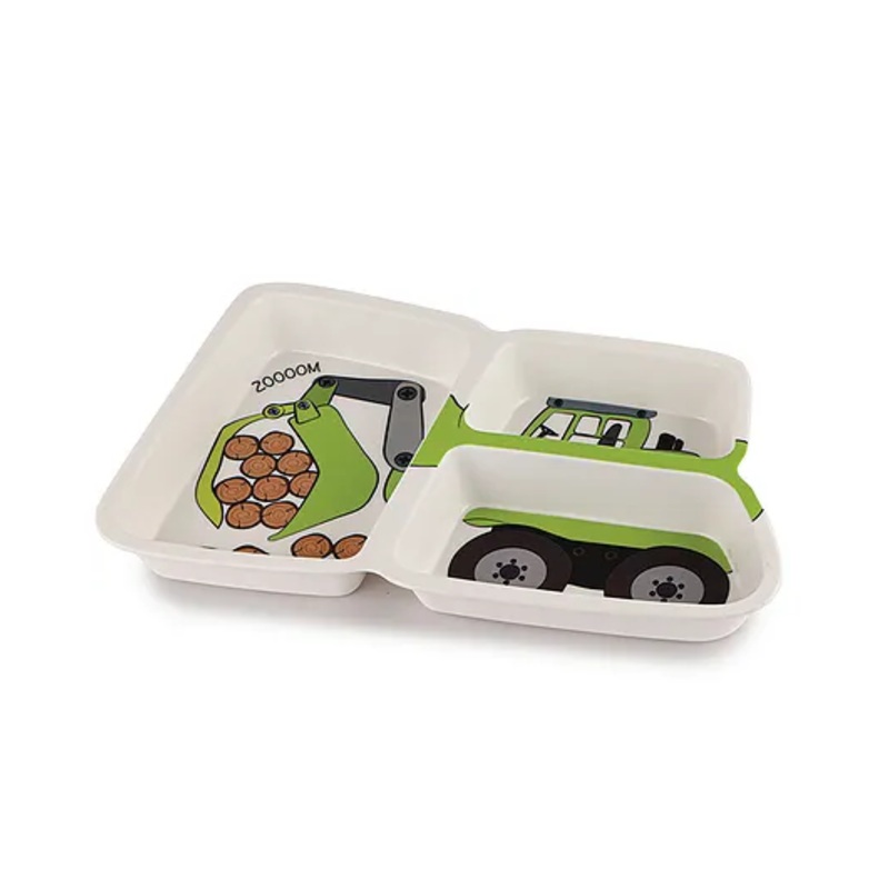 Cello Melmo Builder Loader Printed Melamine Plate – White & Green