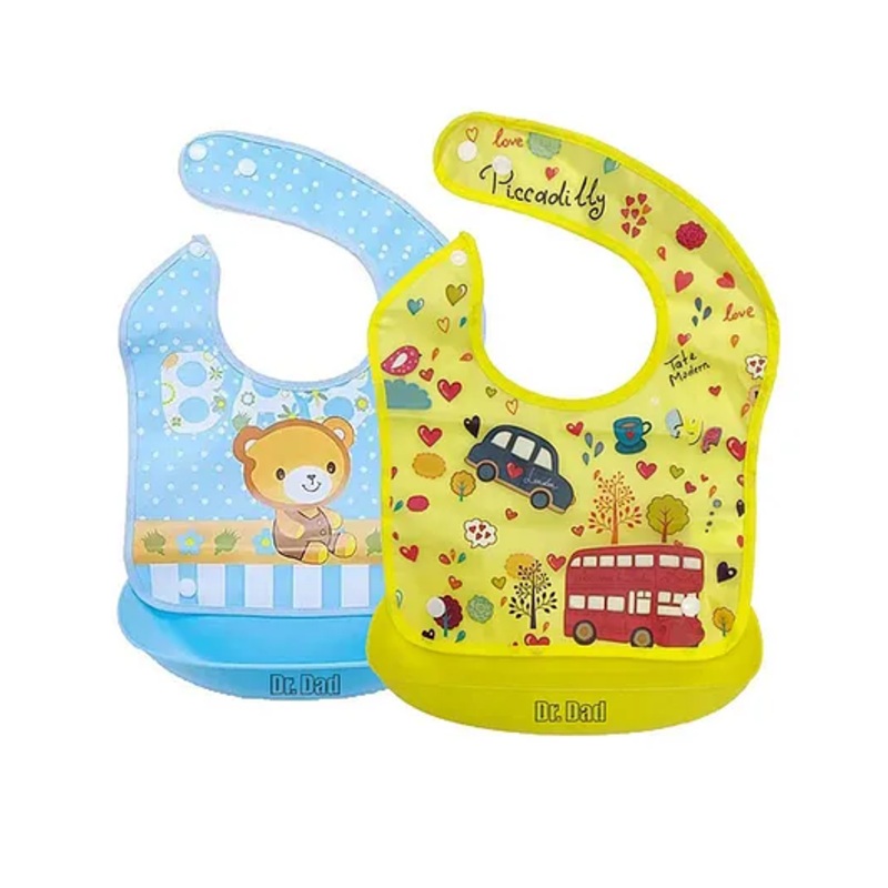 Dr Dad Waterproof Bib with Detachable Food Catcher Pack of 2 (Colour May Vary)