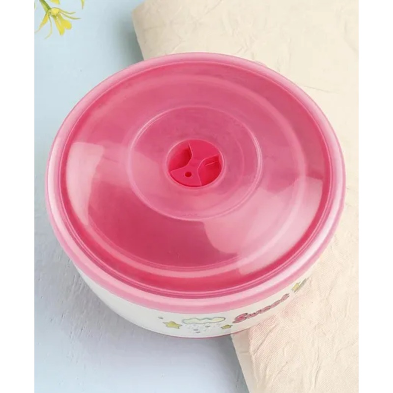 Feeding Bowl Set with Fork Pack of 4 Pink – 1100 ml, 500 ml (Print May Vary)