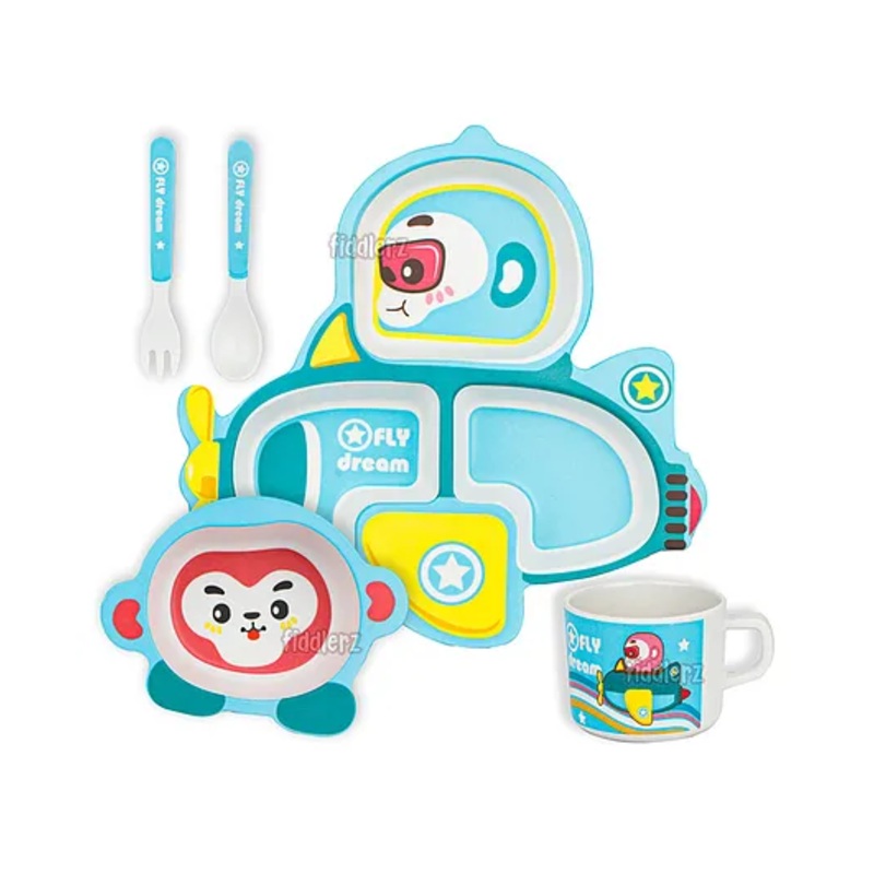 Fiddlerz Bamboo Baby Tableware Dinning Set Pack of 5 – Blue