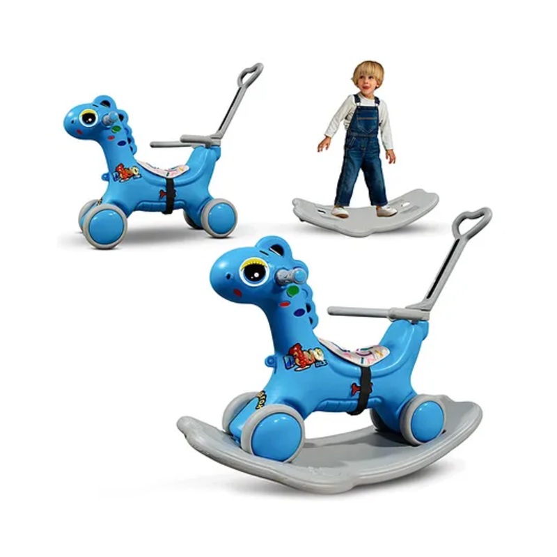 Kidsmate 3-in-1 Push Ride-On and Rocker for Kids 2-5 Years | Ride, Push & Rock Modes | Seat Belt Safety | Non-Toxic  (Blue)