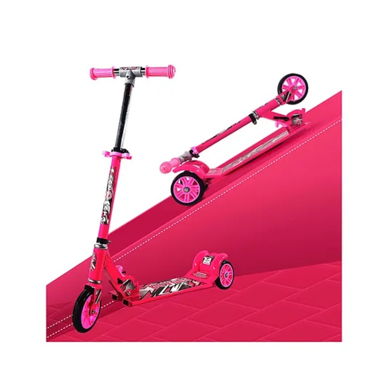 Kidsmate Roadeo Metal Kick Scooter with 4 Adjustable Height Scooter Foldable & Attractive PVC Wheels with Rare Brakes for Kids – Pink