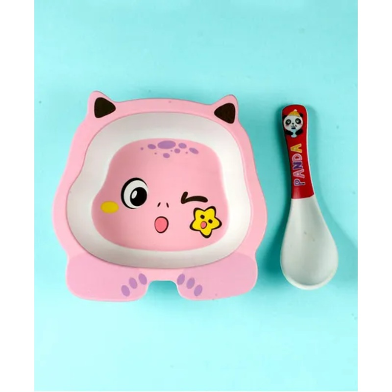 Mihar Essentials Bamboo Fibre Feeding Bowl with Spoon(Color & Print May Vary)