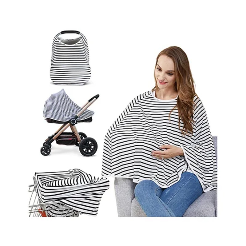 MOMISY Car Seat Canopy Nursing Scarf Poncho – Black White