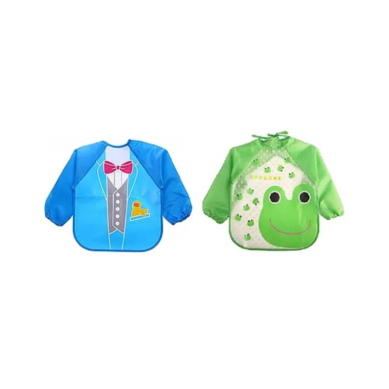 MOMISY Waterproof Full Sleeves Smock Painting Apron for Kids – Blue & Green