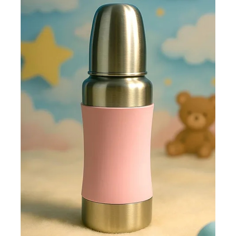 Numum Premium Steel Feeding Bottle with Pink Sleeves ( design may vary slightly) – 120 ml