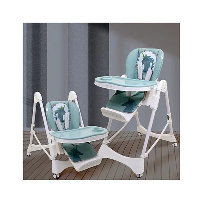 Polka Tots Premium High Chair for Babies  ChicChow Chariot Unicorn Print | 7 Height Levels, Compact Fold, 3 Recline Positions, Footrest, 5-in-1 Safety Harness & Extra Cushion
