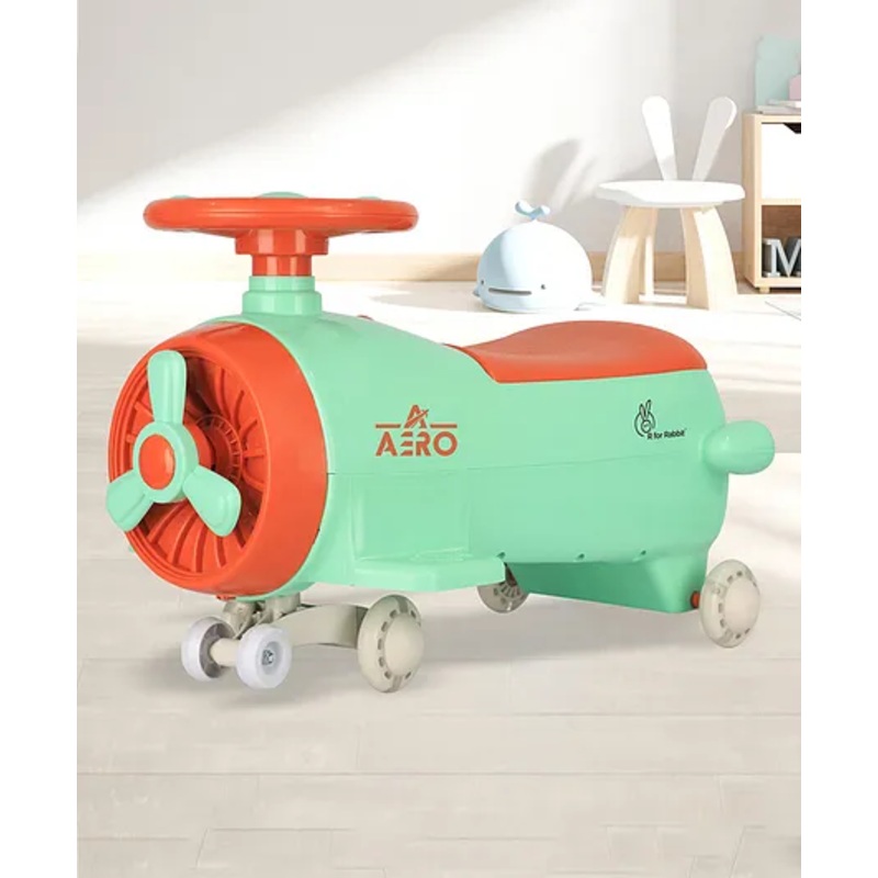 R for Rabbit Iya Iya Aero Kids Swing Car, Scratch Free PU LED Wheels with ABEC7 Bearing, Baby Ride on Magic Toy Panda Car for 2+ Years Boys & Girls, Upto 75 Kgs (Green Orange)