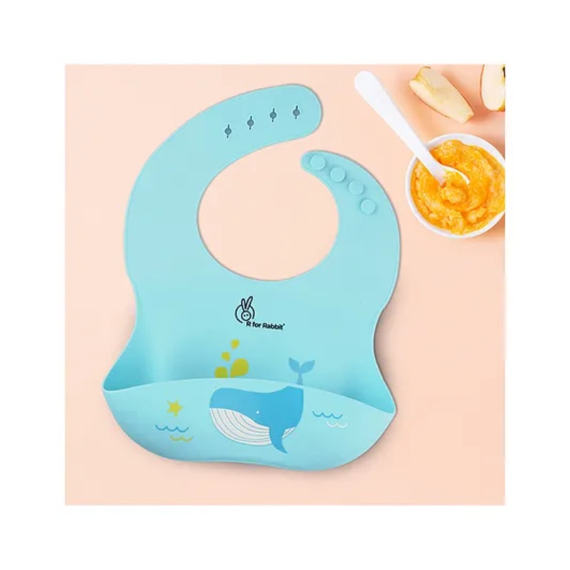 R for Rabbit Safari Silicone Bib for Baby Food Feeding BPA Free, Baby Apron Adjustable Straps With Food Pocket, Mess Free, Waterproof, Washable & Reusable Ideal for Babies 6 to 36 Months (Lake Blue)
