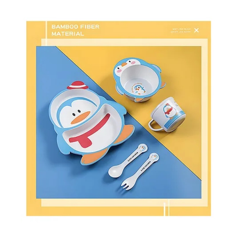 SCHOOLISH Cute cartoon animal bamboo feeding set. Get your kiddos excited for meal time with this Fun Bamboo Tableware set – Set of 5