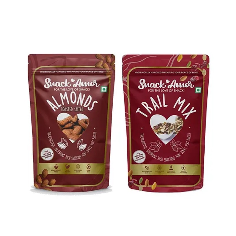 SnackAmor Combo Pack Of Premium Roasted Salted Almond And Trail Mix – 345 gm