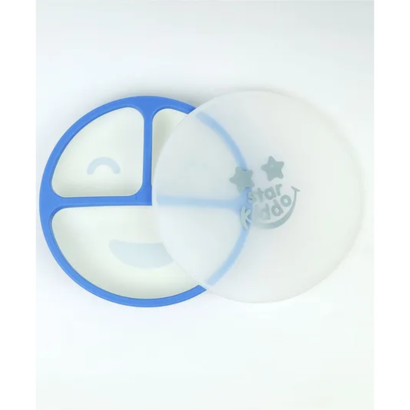 Starkiddo Silicone Smiley Plate with Lid  Weaning Set For Toddler – Blue